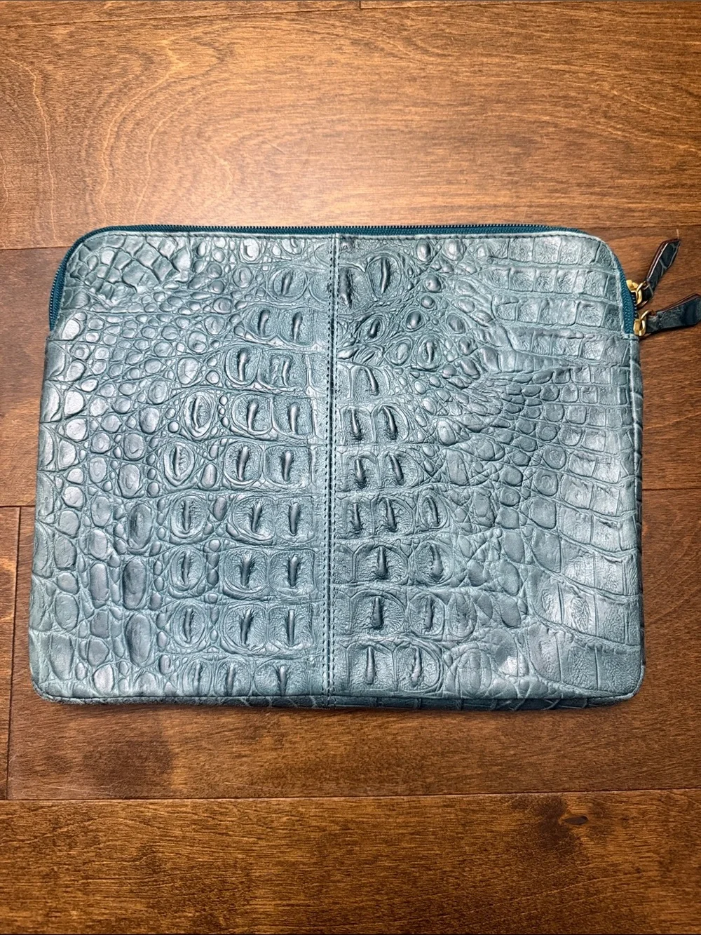 Lodis Croc-Embossed Leather iPad case in Dark Teal with Gold Accent